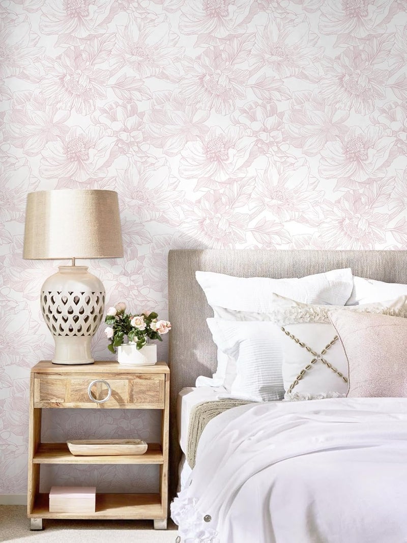 Dimoon 393"x17.3" Peel and Stick Wallpaper Floral Contact Paper Boho White Pink Flower Wallpaper Removable Wall Paper Self Adhesive Modern for Cabinets Drawers Bedroom Thicken Vinyl - Image 5
